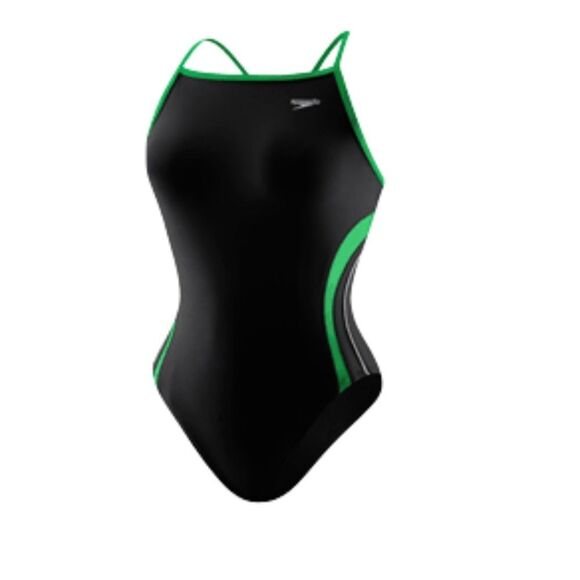 NWT New SPEEDO Rapid Spliced Energy Back Racing Swimsuit Black Green 22 - Picture 1 of 5